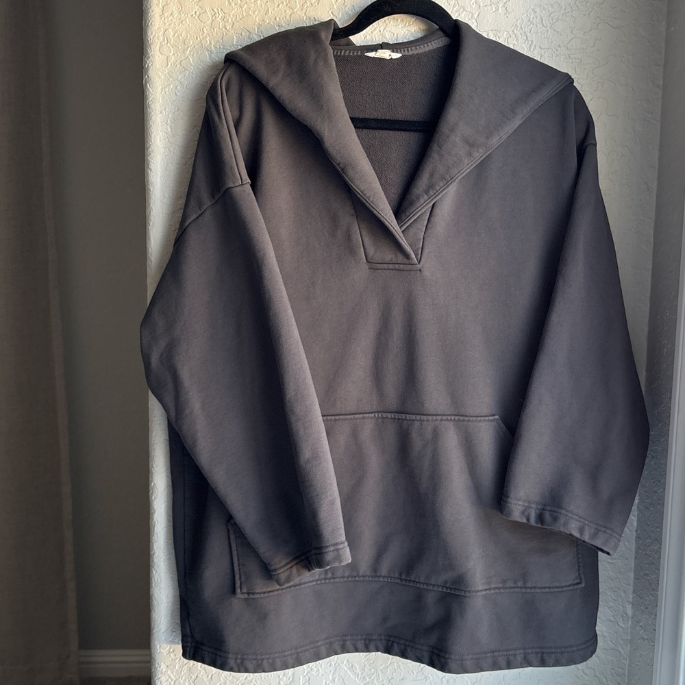 Nap Loungewear Oversized Hoodie Charcoal Gray V-Neck Sailor‎ Hood Sweatshirt L